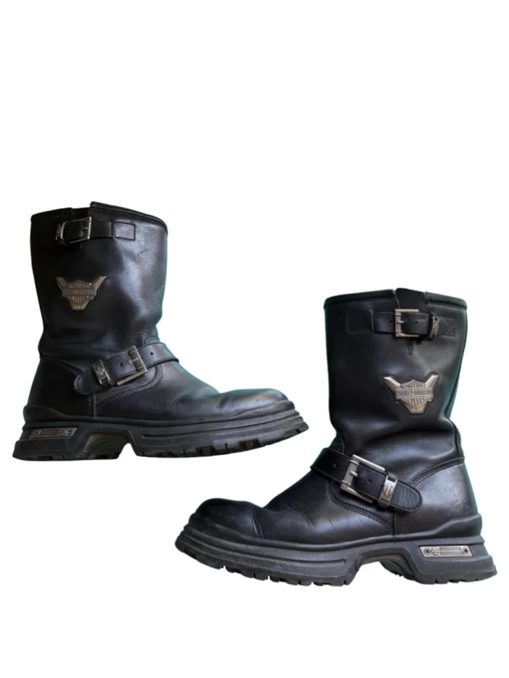 Harley Davidson Black Leather Motorcycle Boots with Buckle Accent Size 8.5 Wide